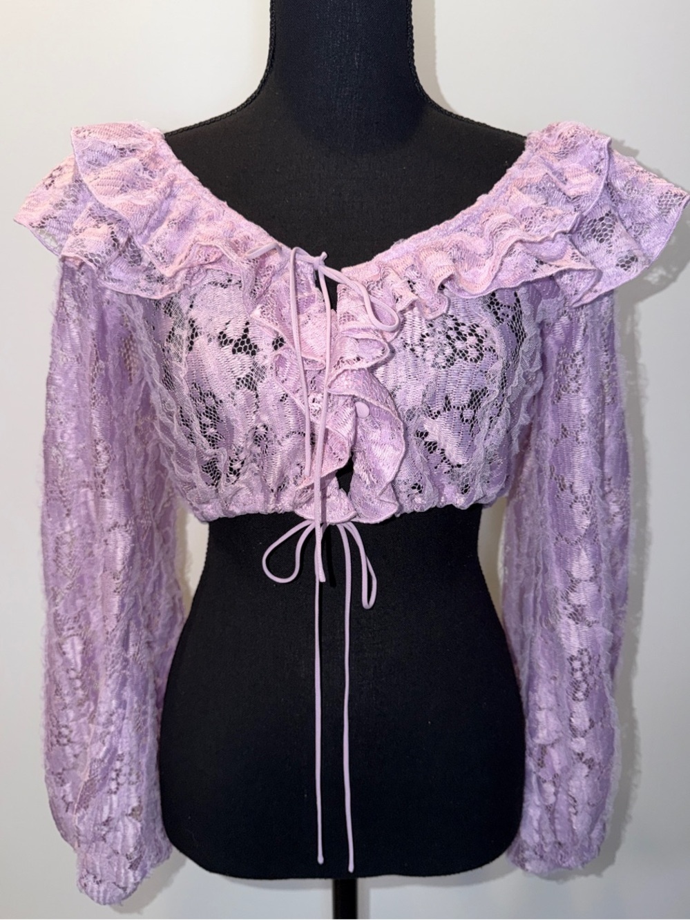 NWT For Love & Lemons Lavender Lace Ruffle Tie-Front Crop Top